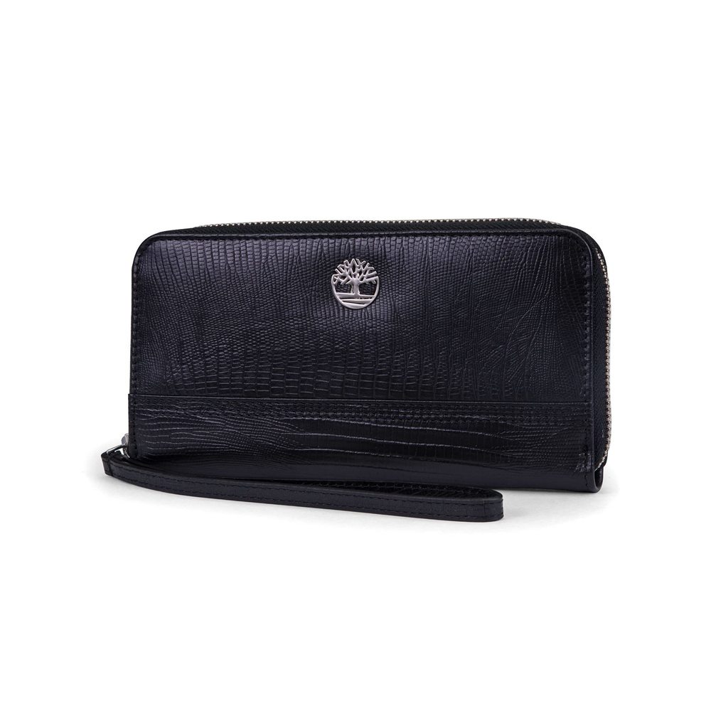 Leather Rfid Zip Around Wallet Clutch With Wristlet Strap, Black :|
